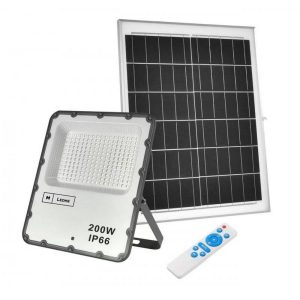 Foto principale Faro Led 200W Grigio con pannello solare IP66 Bianco freddo 6000K Dimmerabile con telecomando e con sensore crepuscolare e di movimento LEDme