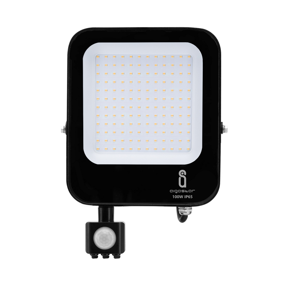 Faro proiettore Led 100W Nero da esterno IP65 Bianco neutro 4000K con  sensore crepuscolare e di movimento Aigostar 