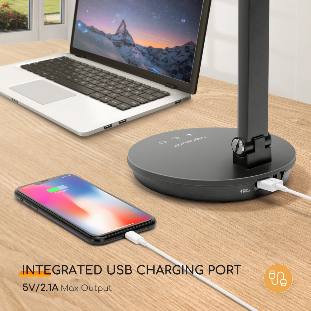 Lampada da tavolo Led Circle Nera 8W con ricarica USB Dimmerabile con temperatura colore regolabile Aigostar - Foto 5