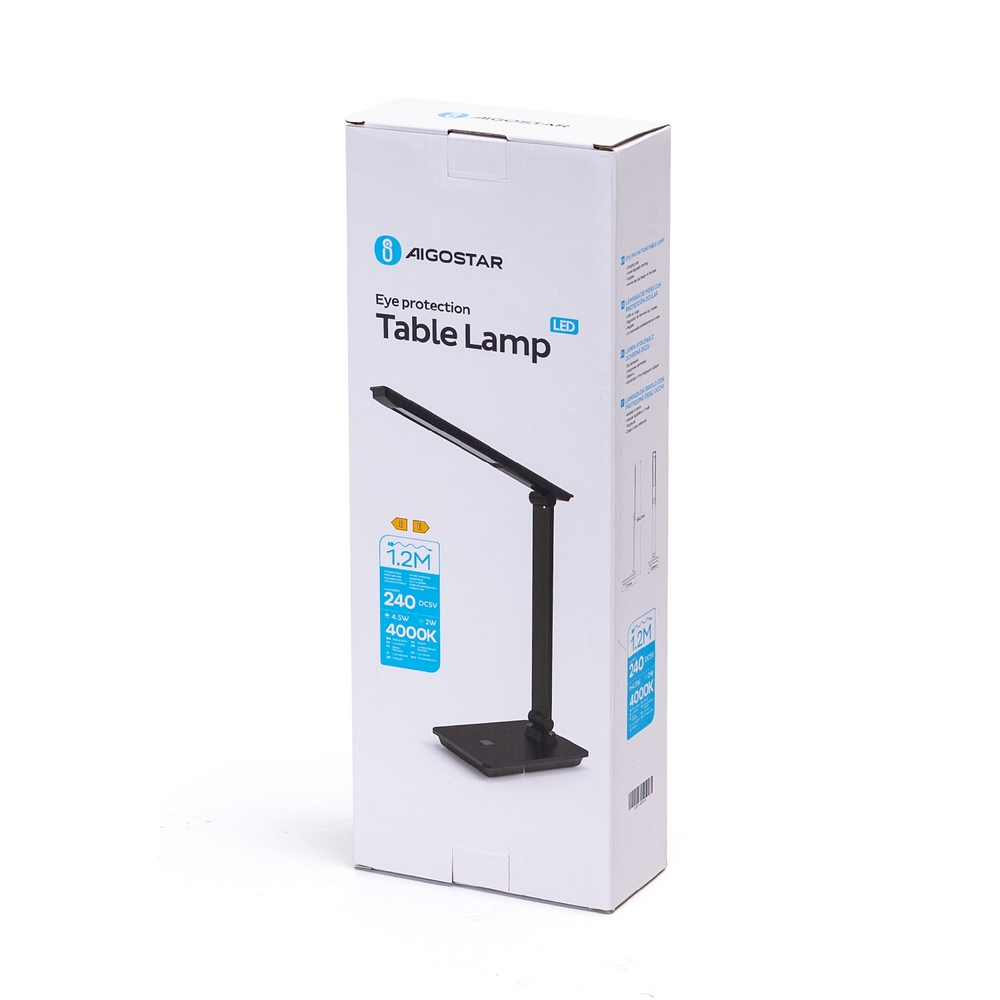 Lampada da tavolo Led Nera 4,5W con ricarica wireless e USB Bianco Neutro  4000K Dimmerabile Aigostar 