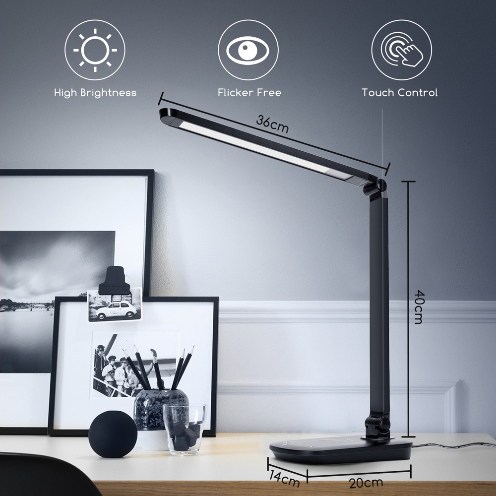 Lampada da tavolo Led Nera 8W con ricarica wireless e USB