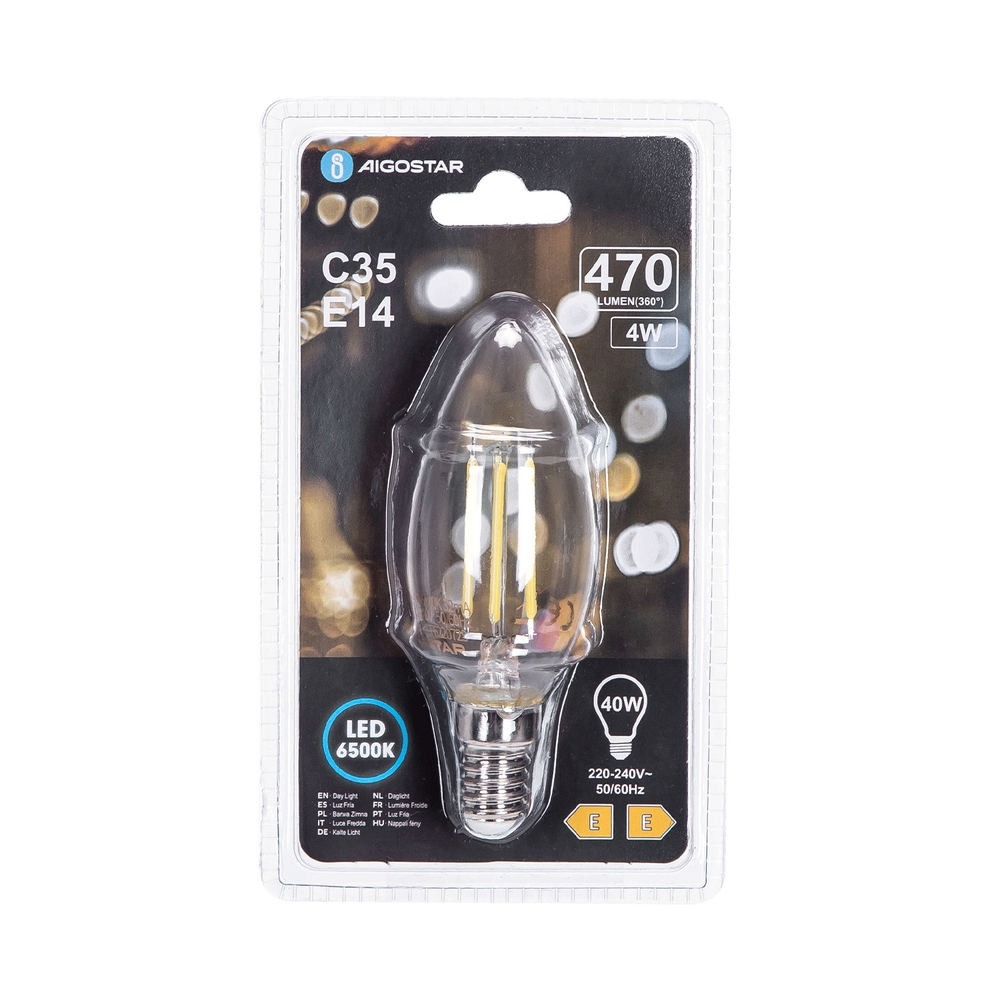 Lampadina Led E14 4W candela C37 luce fredda Spectrum