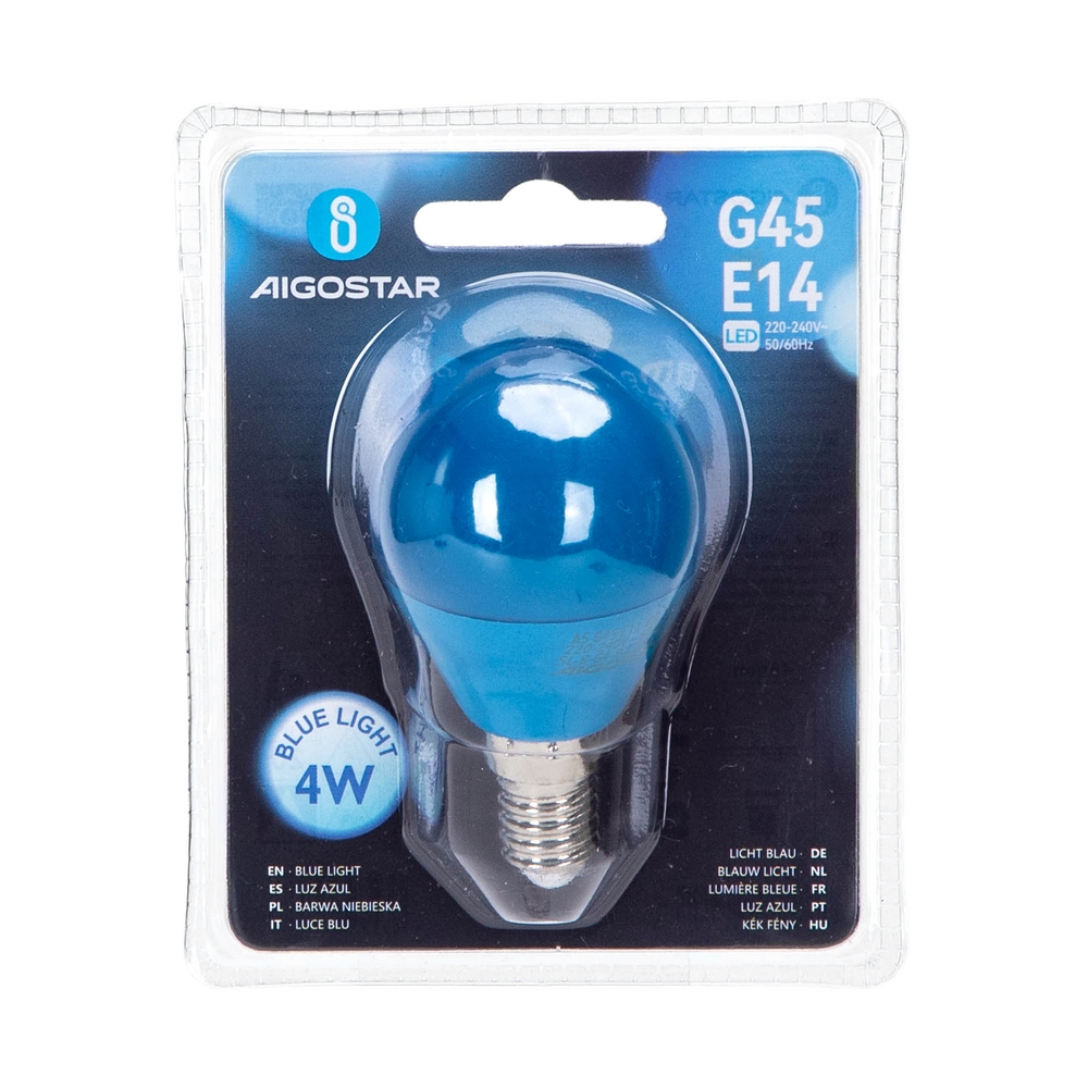 Lampadina Led E14 G45 a sfera 4W Blu Aigostar 