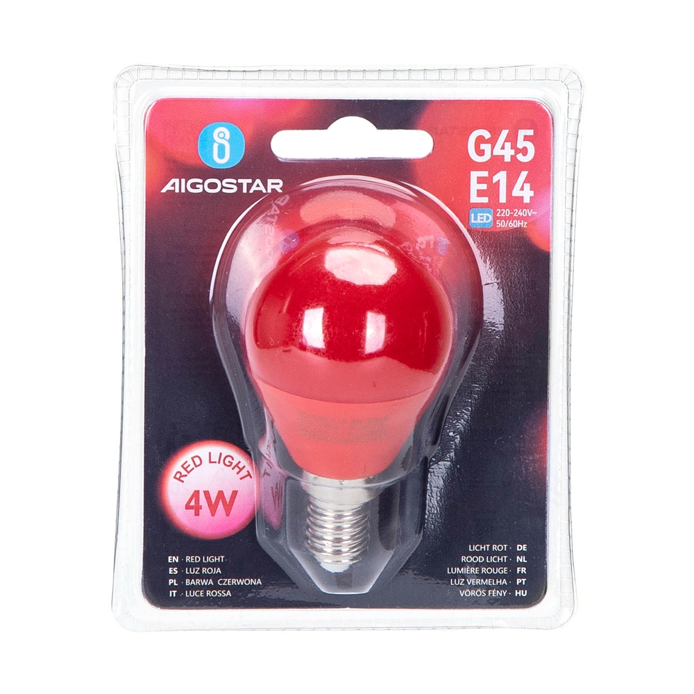 Lampadina Led E14 G45 a sfera 4W Rossa Aigostar 