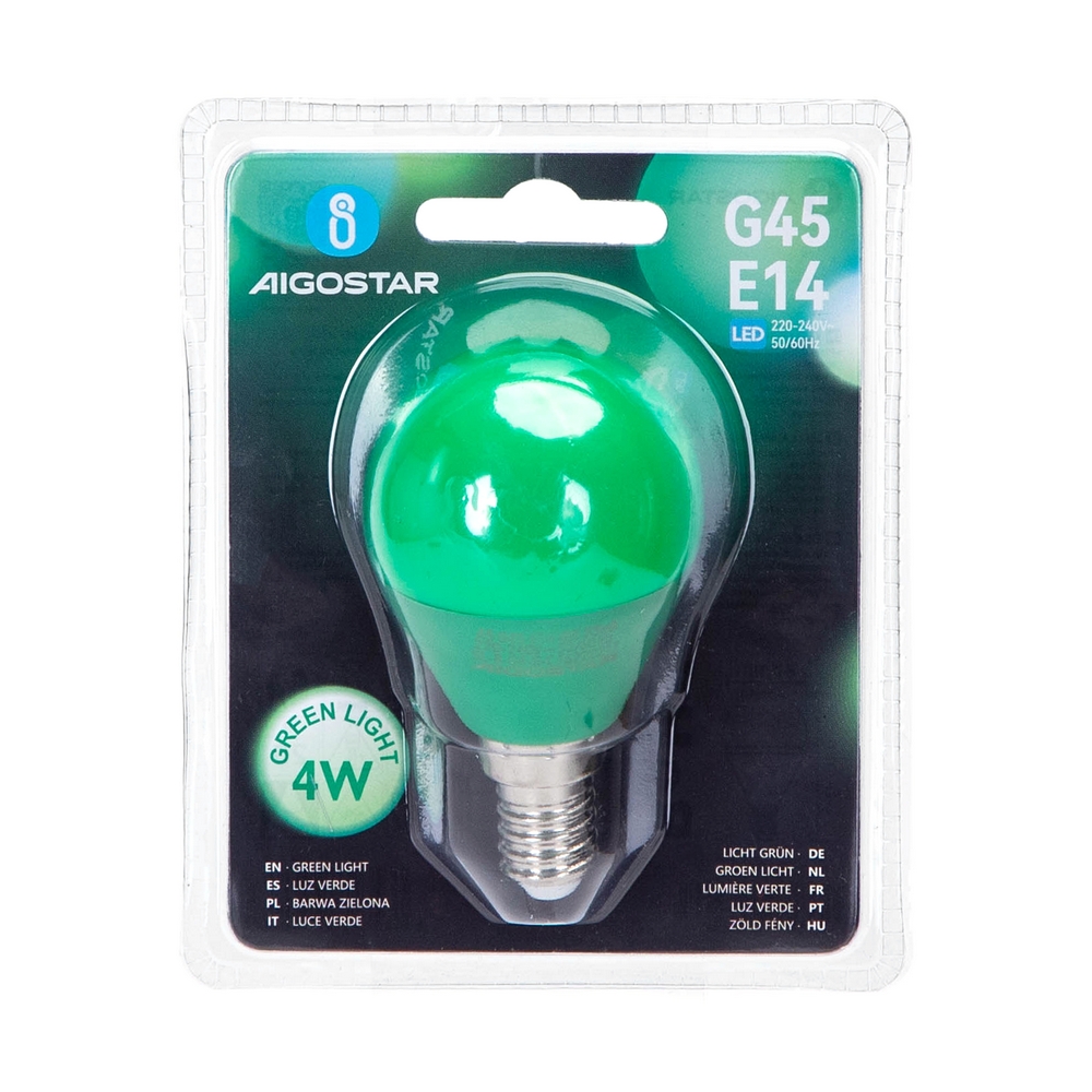 Lampadina LED E14 Colorata 4W (equivalente 35W) | Forma Globo G45 | Luce Verde Per Decorazioni Feste | 220V-240V | Basso Consumo