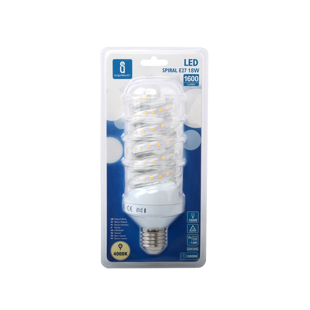 Lampadina Led E27 a tubo a spirale 18W Bianco neutro 4000K Aigostar 