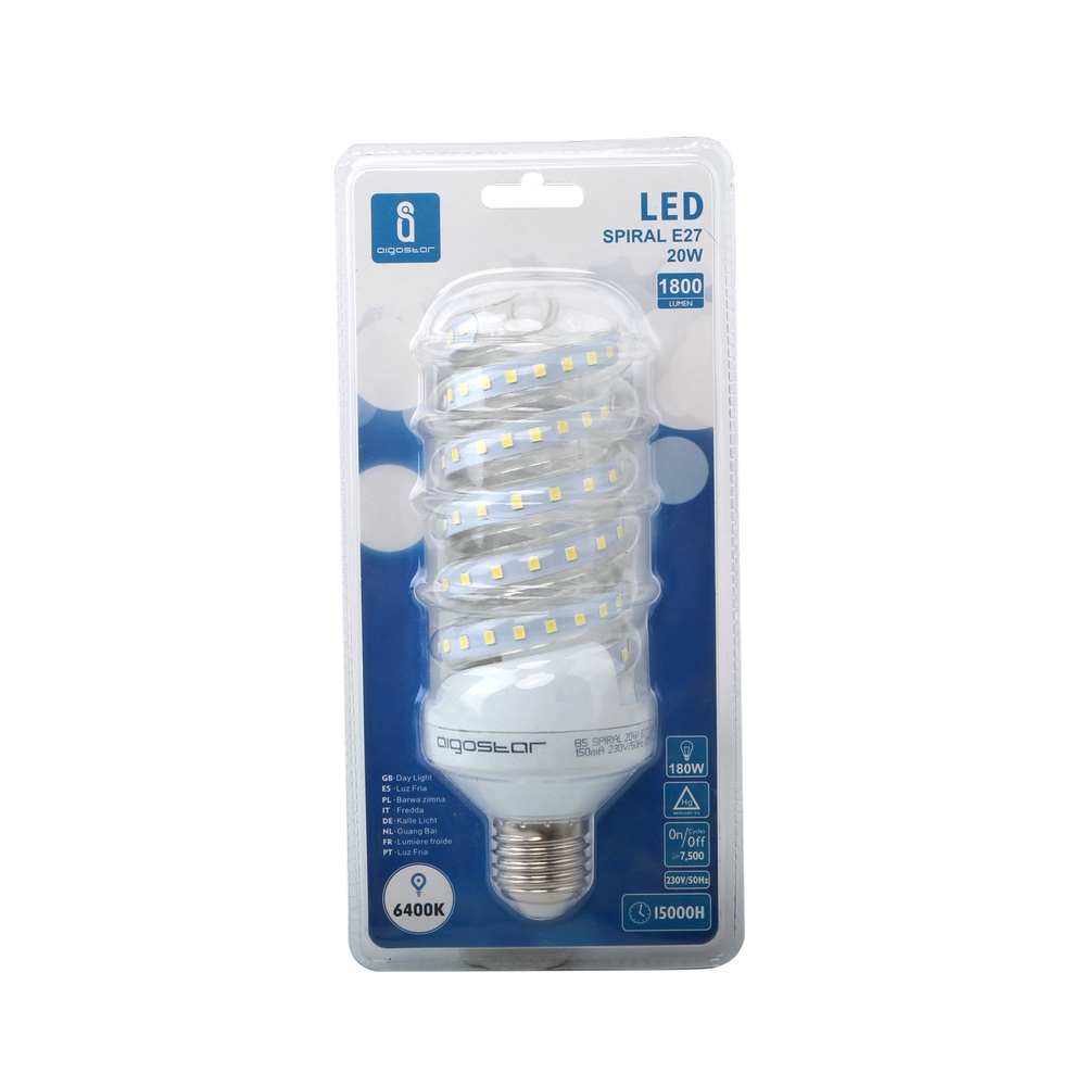 Lampadina Led E27 a tubo a spirale 20W Bianco freddo 6400K Aigostar 