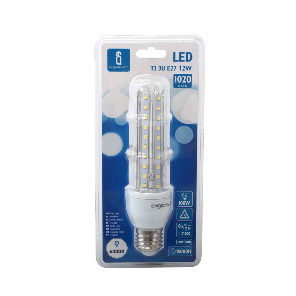 Lampadina Led E27 a tubo a U 12W Bianco freddo 6400K Aigostar 