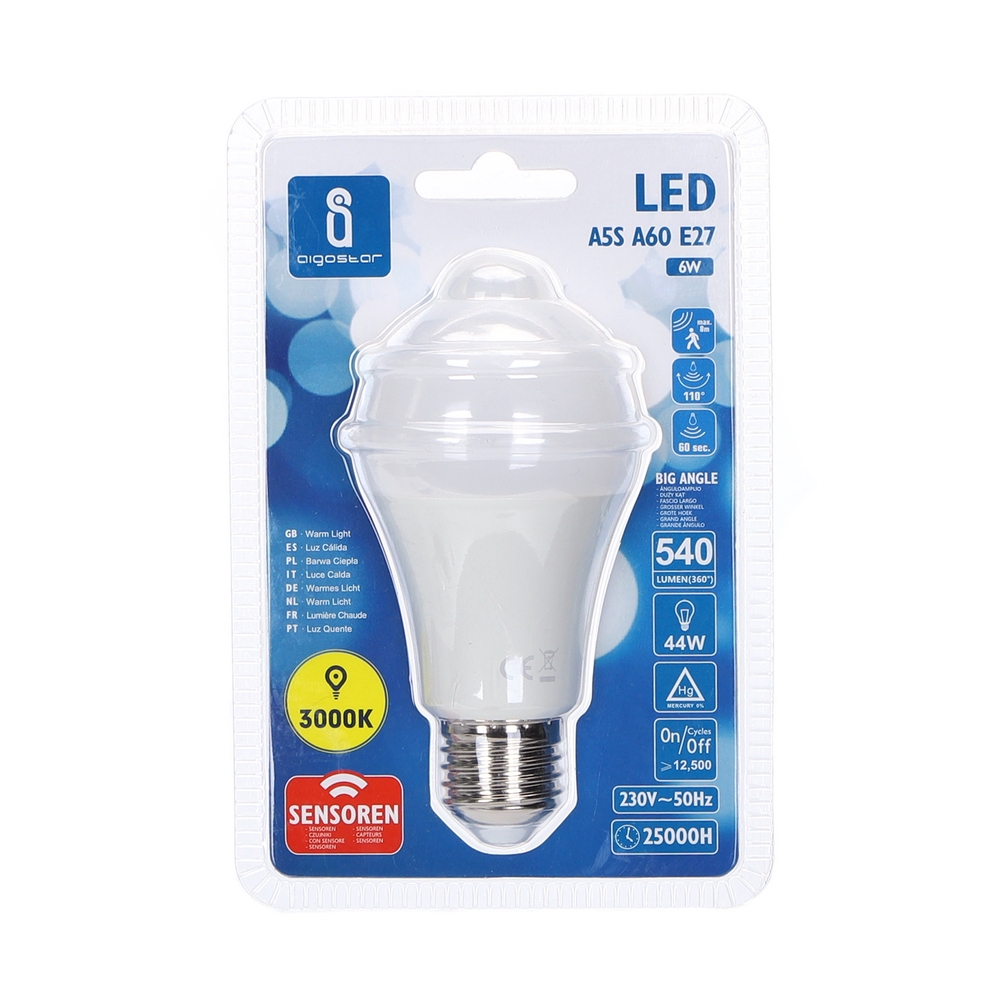 Lampadina LED E27 Con Sensore Di Movimento E Crepuscolare 7W 450lm - Accensione Automatica Per Interni/Esterni, Bianco Caldo (3000K) O Neutro (4000K)