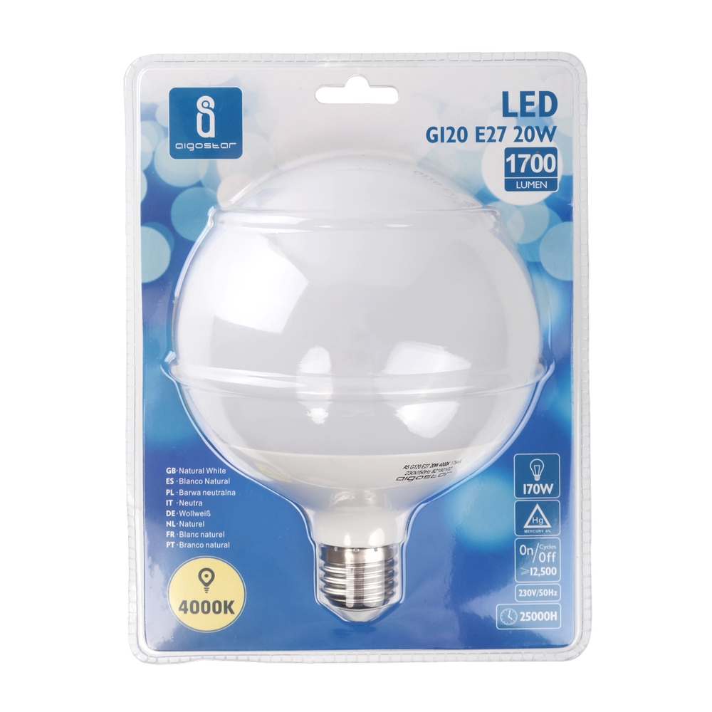 ALCAPOWER SKU 940017 LAMPADINA LED GLOBO E27 G120 20W BIANCO