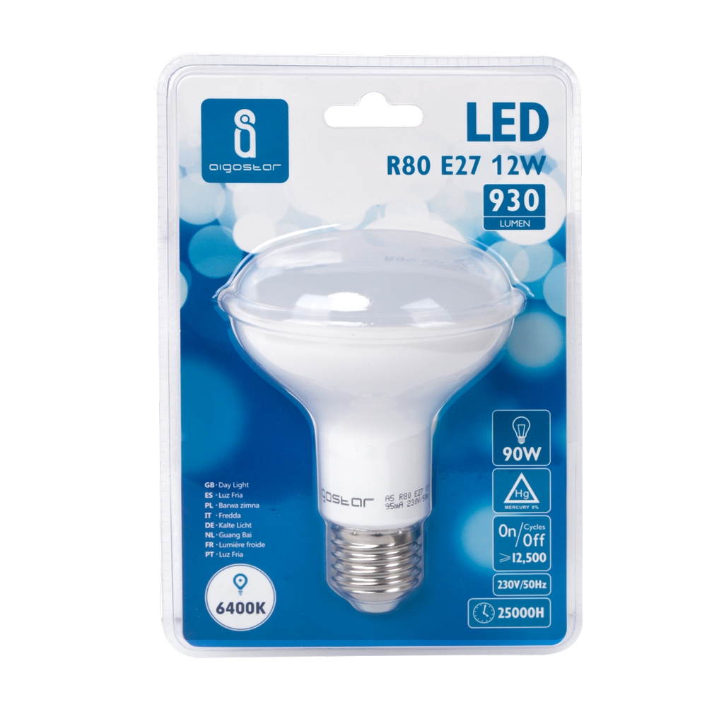 Lampadina Led E27 R80 a faretto 12W Bianco freddo 6400K Aigostar 