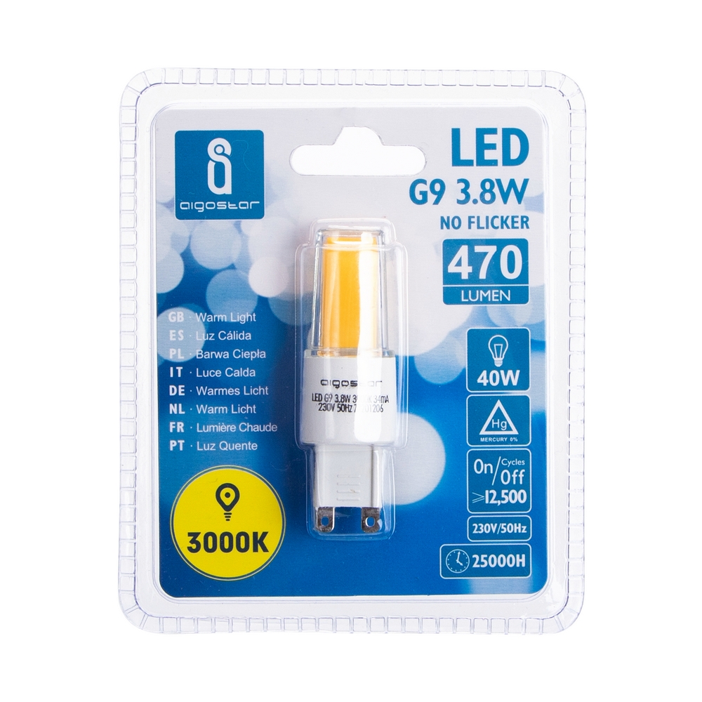 Lampadina Led G9 a Capsula 3,8W COB in vetro trasparente Bianco caldo 3000K  Aigostar 