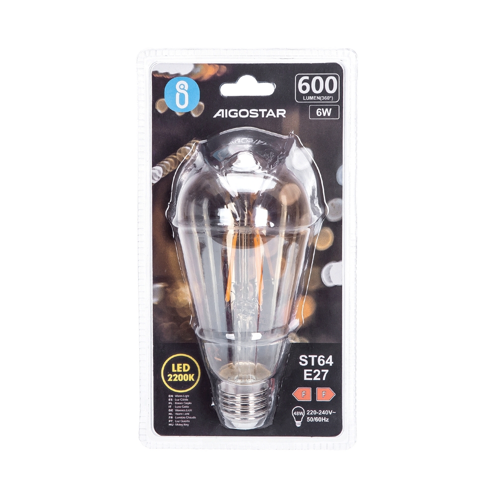 Luci da Esterno  Lampadina a LED dimmerabile a filamento passo E27 bianco  caldo consumo 6W resa 60W