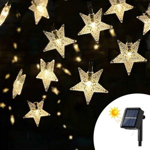 Foto principale Catena decorata con 50 Stelle a Led Bianco Caldo 10 metri con pannello solare Wisdom