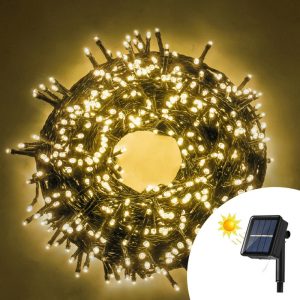 Foto principale Catena di luci 14 metri da 200 Led Bianco Caldo con pannello solare con cavo verde Wisdom