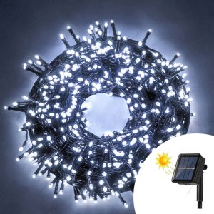 Foto principale Catena di luci 14 metri da 200 Led Bianco Freddo con pannello solare con cavo verde Wisdom