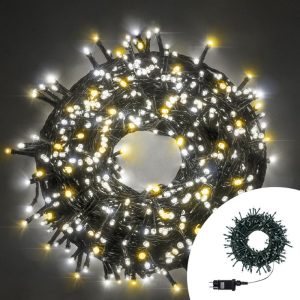 Foto principale Catena di luci 15 metri da 300 Led Bianco Freddo e Bianco Caldo con cavo verde Wisdom