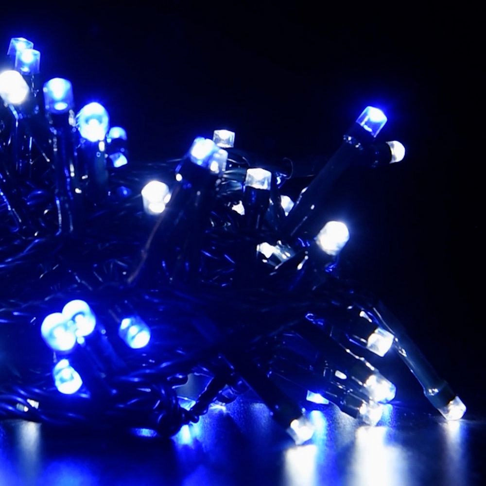 Catena di luci 15 metri da 300 Led Bianco Freddo e Blu con cavo