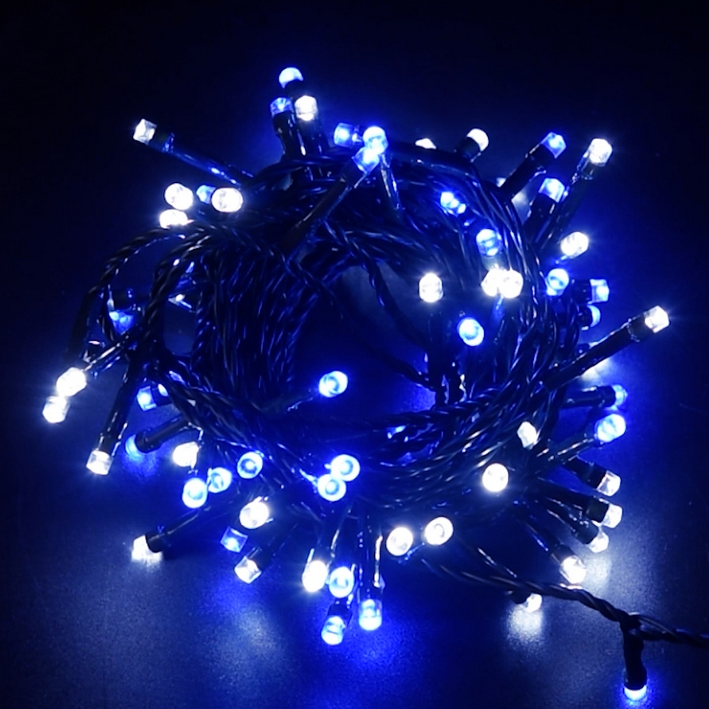 Catena 10m 200 LED Luce BLU Flashing Freddo Cavo Bianco