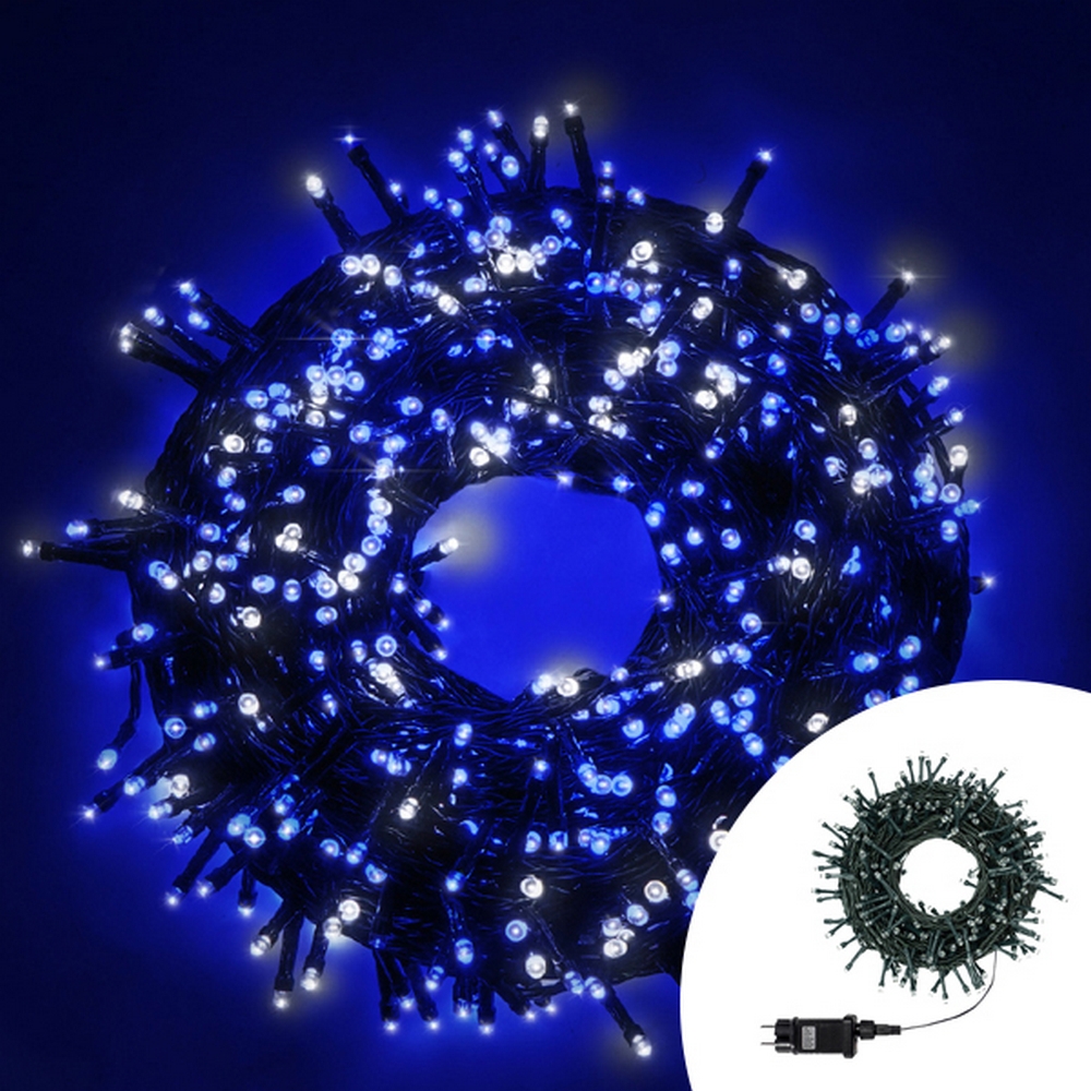 Catena 10m 200 LED Luce BLU Flashing Freddo Cavo Bianco