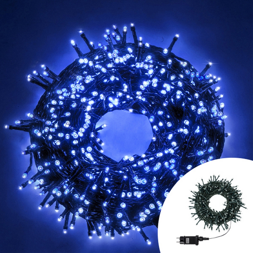 Catena Luminosa 14,5m Con 240 LED Blu, Cavo Verde, Per Interni/esterni, 8 Modalità Luce, Memory Controller
