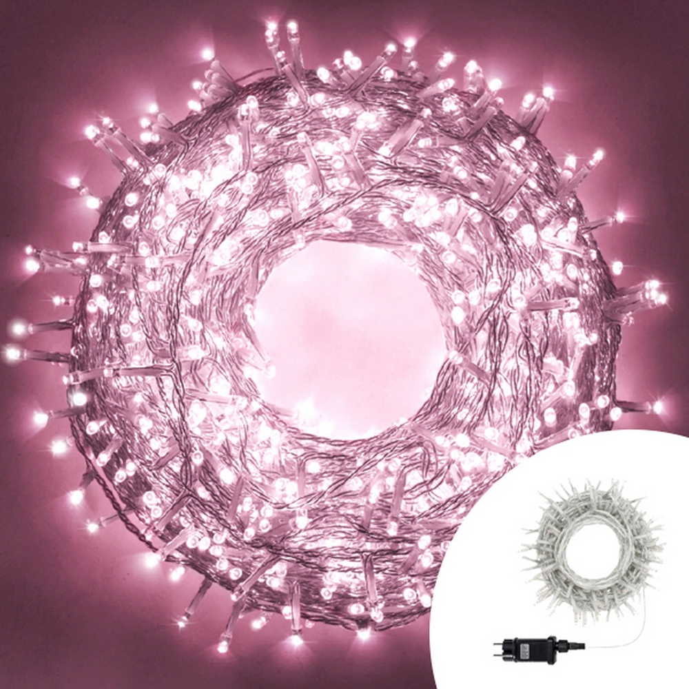 Catena di luci 15 metri da 300 Led Rosa con cavo trasparente Wisdom 