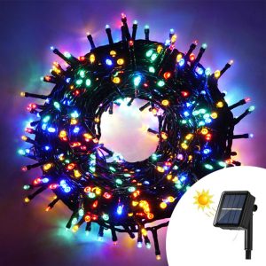 Foto principale Catena di luci 7 metri da 100 Led Multicolore con pannello solare con cavo verde Wisdom