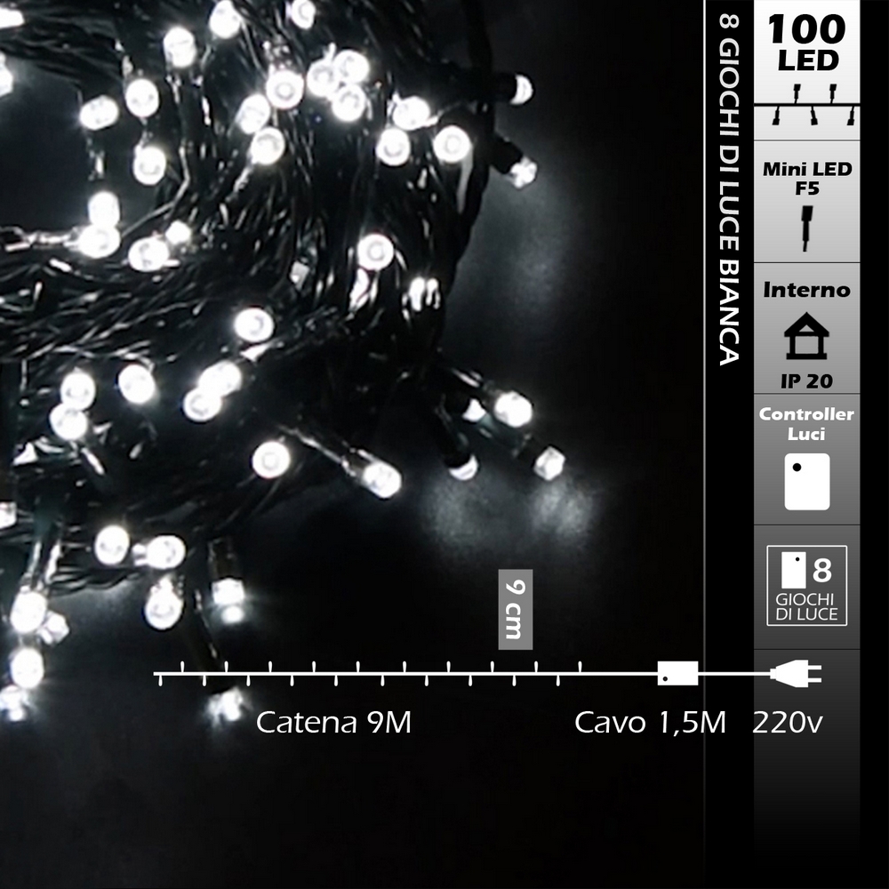 Catena di luci 7 metri da 100 Led Bianco Freddo con pannello