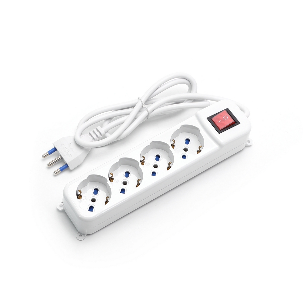 FANTON Multipresa Elettrica 4 Prese – Schuko E Bipasso Italiano 16A, Cavo Orientabile E Sostituibile, Fissaggio A Parete, Bianca