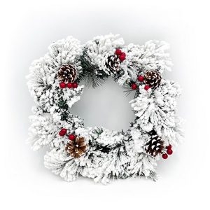 Foto principale Ghirlanda di Natale innevata con pigne e bacche rosse 40cm Wisdom