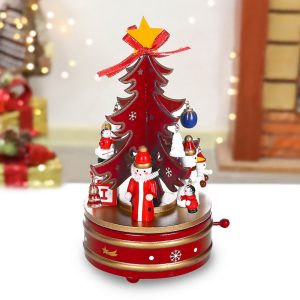 Foto principale Giostrina Carosello albero di natale animato 22,5cm in legno di colore rosso Wisdom