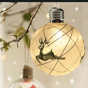 Foto principale Pallina con Led decorata con Renna oro per Albero di Natale a batteria Wisdom