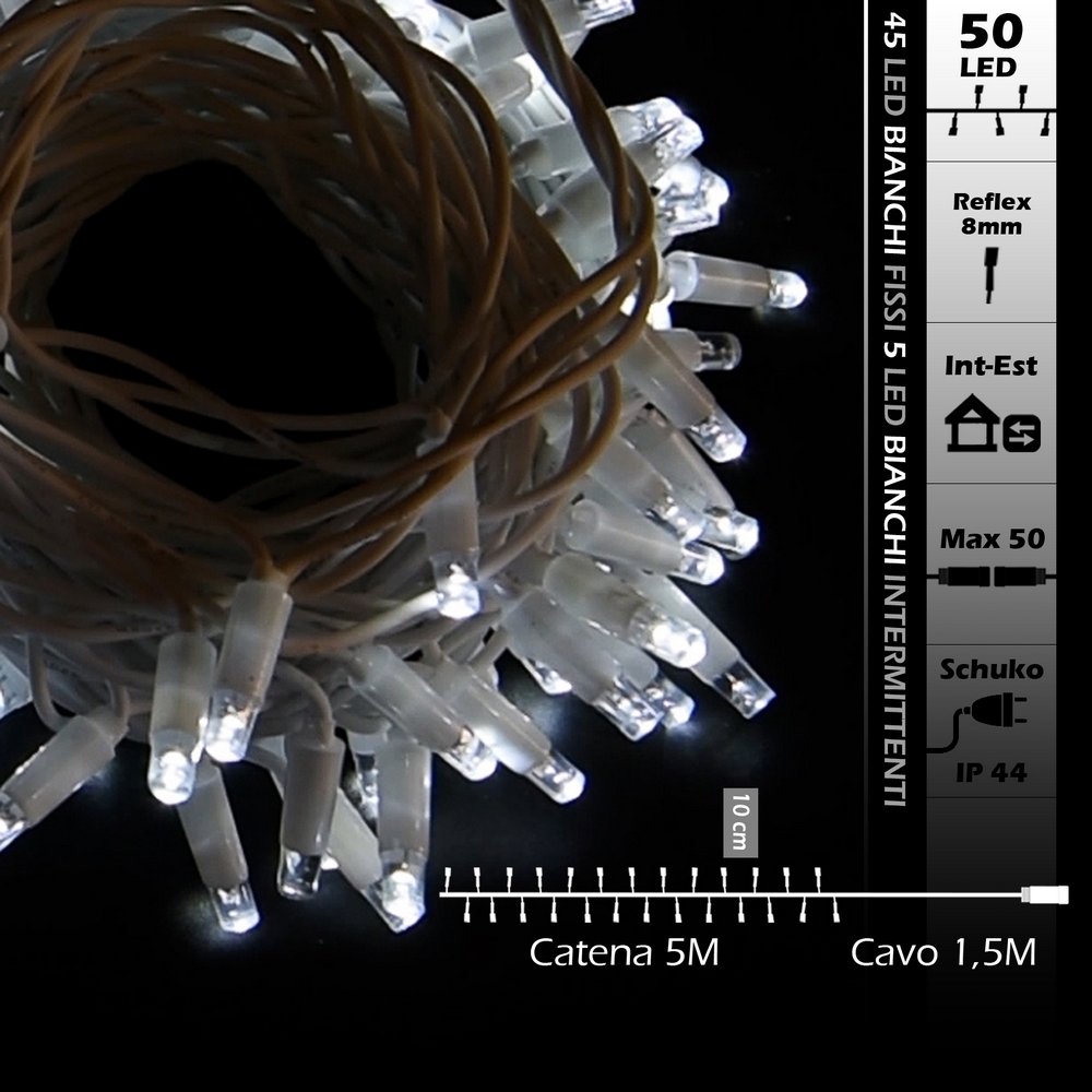 Prolunga per Catena di luci MaxiLed Reflex 5 metri da 50 Led Bianco Freddo fisso e intermittente da esterno Wisdom - Foto 7