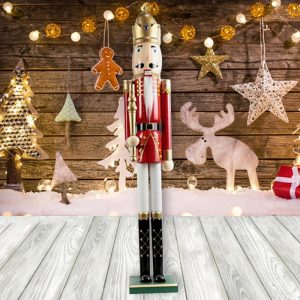 Foto principale Schiaccianoci di Natale 110cm in legno Re di colore rosso e bianco Wisdom