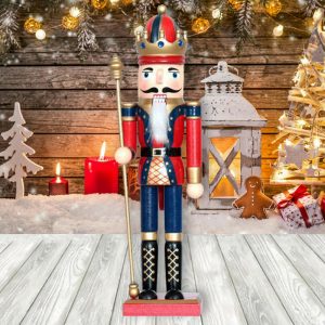 Foto principale Schiaccianoci di Natale 30cm in legno Re con scettro di colore rosso e blu Wisdom