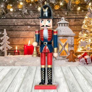 Foto principale Schiaccianoci di Natale 30cm in legno Soldato con piffero di colore rosso e blu Wisdom