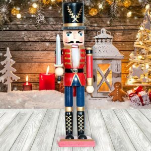 Foto principale Schiaccianoci di Natale 30cm in legno Soldato con spada di colore rosso e blu Wisdom