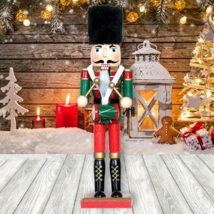 Foto principale Schiaccianoci di Natale 30cm in legno Soldato con tamburello di colore rosso e verde Wisdom