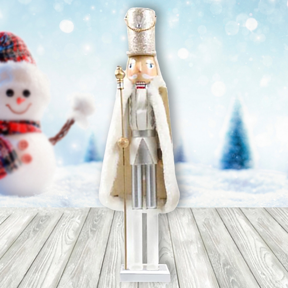 Foto principale Schiaccianoci di Natale 50cm in legno Soldato di colore bianco e argento Wisdom