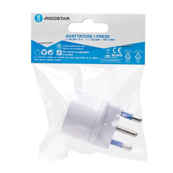 V-TAC Adattatore Multipresa 2 Prese Laterali 10/16A 2P T Bipasso 1 16a 2p Schuko Interruttore Spina 10a 2p Rotabile P 249126 - Foto 5