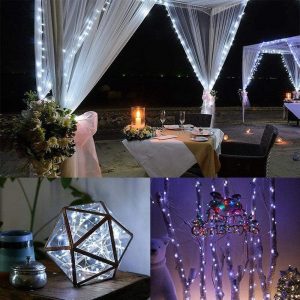 2 Luci Led Da Esterno A Batteria Con Telecomando, 200 LED, 6 Metri, Filo Di Rame, 8 Modalità