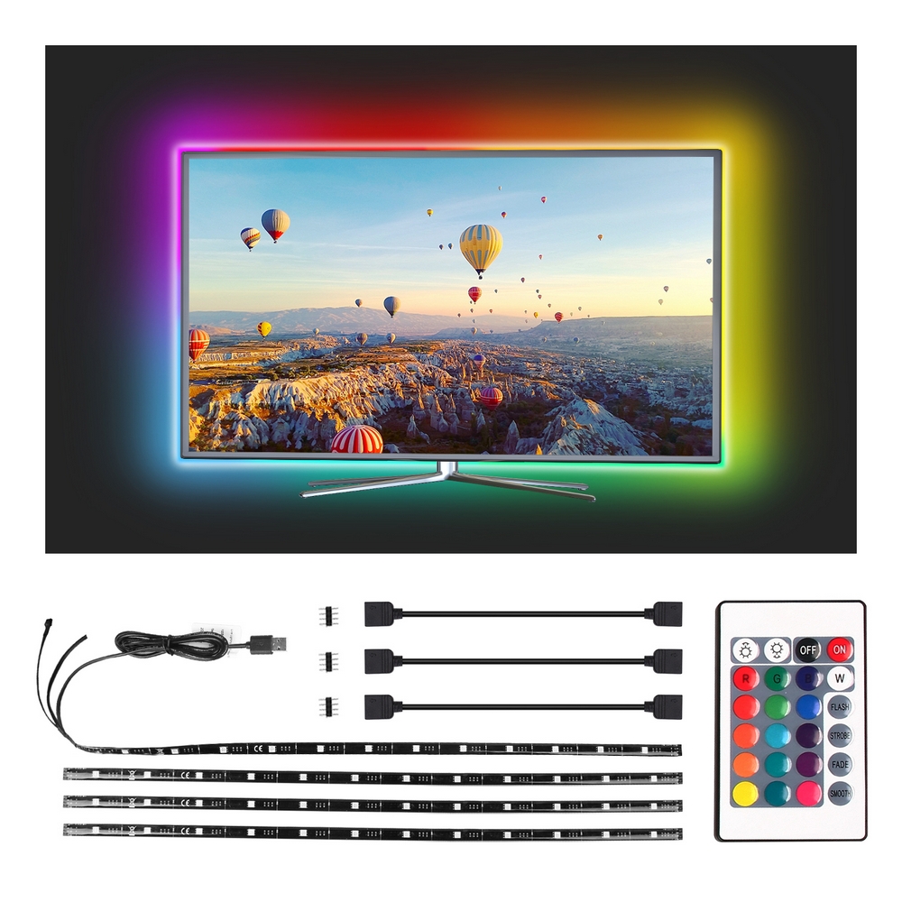 Striscia Led USB 5V retroilluminazione per TV 2,5W SMD 5050 4x50cm IP65 RGB  Aigostar 