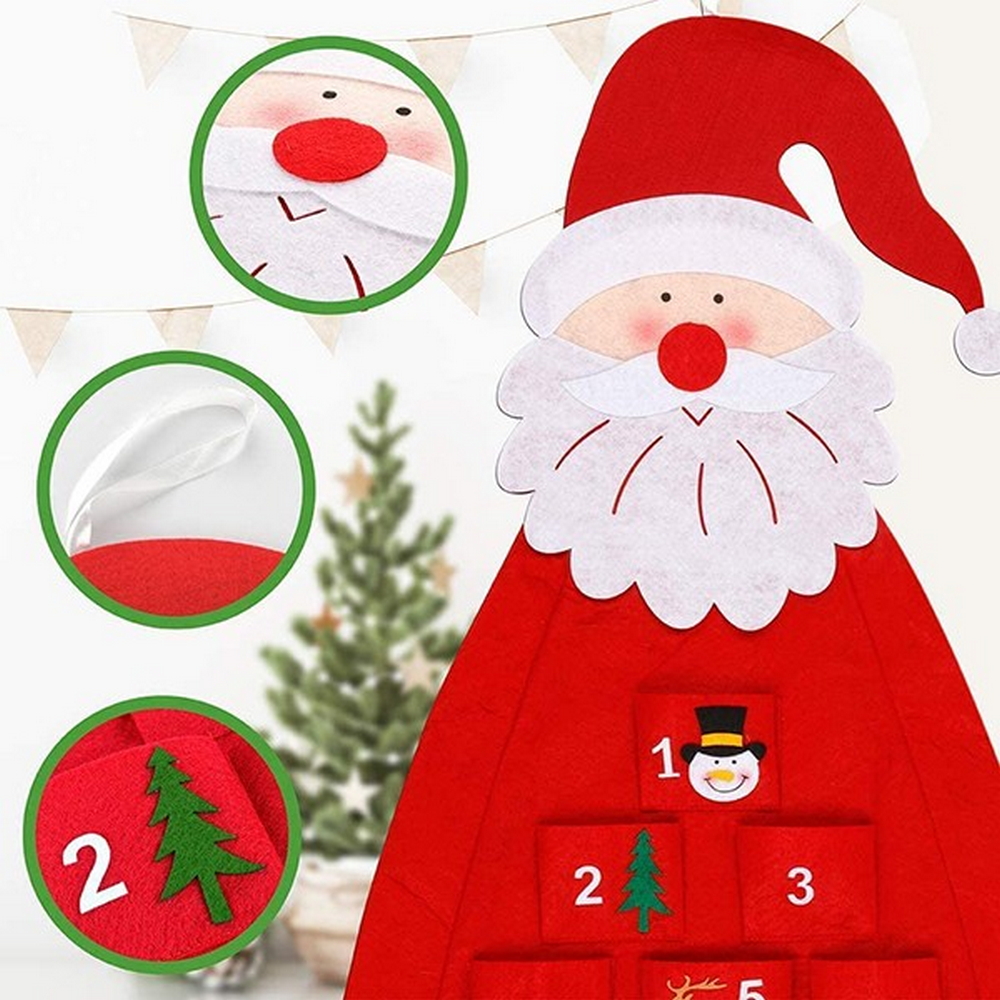 Calendario dell’Avvento in feltro DIY Babbo Natale 90 cm 13 pezzi da parete Wisdom - Foto 1