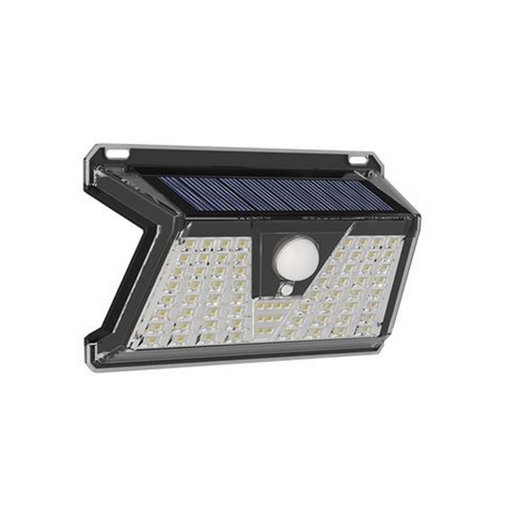 Applique 73 Led Nero con pannello solare IP44 Bianco freddo 6500K con sensore crepuscolare e di movimento Elbat - Foto 1