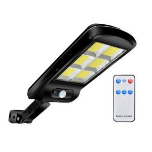 Foto principale Faro 6 Led COB Nero con pannello solare IP65 Bianco freddo 6500K con telecomando e con sensore crepuscolare e di movimento Elbat