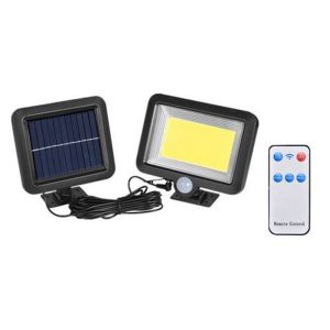 Foto principale Faro Led COB Nero con pannello solare IP65 Bianco freddo 6500K con telecomando e con sensore crepuscolare e di movimento Elbat