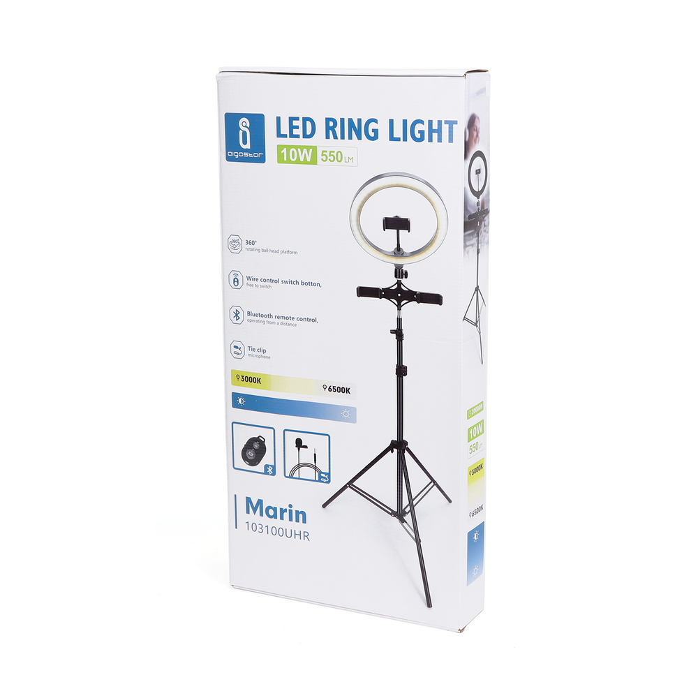 Ring light Led per Smartphone 10W 26cm luce ad anello Temperatura colore regolabile 3000K-6000K con treppiede 165cm Aigostar - Foto 5