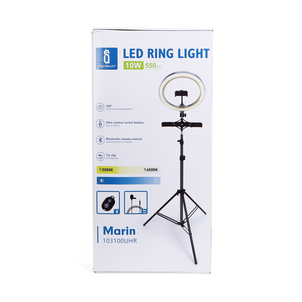 Ring light Led per Smartphone 10W 26cm luce ad anello Temperatura colore regolabile 3000K-6000K con treppiede 165cm Aigostar - Foto 6