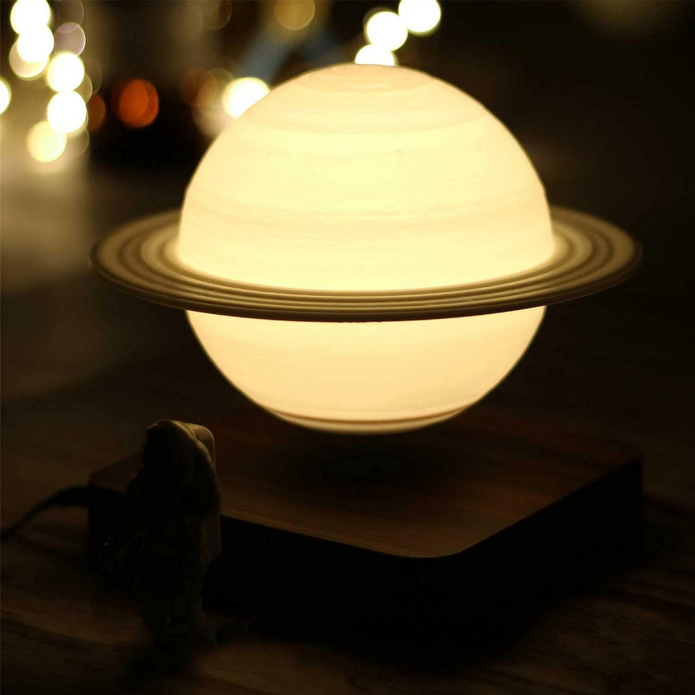 Lampada da tavolo Saturno a levitazione magnetica gravitazionale 3D con base in legno - Foto 2