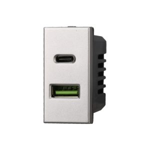 Foto principale Presa USB Type-C a 2 posti grigia compatibile BTicino Axolute